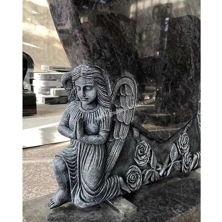 Bahama Blue Kneeling Angels Aside Heart Headstone